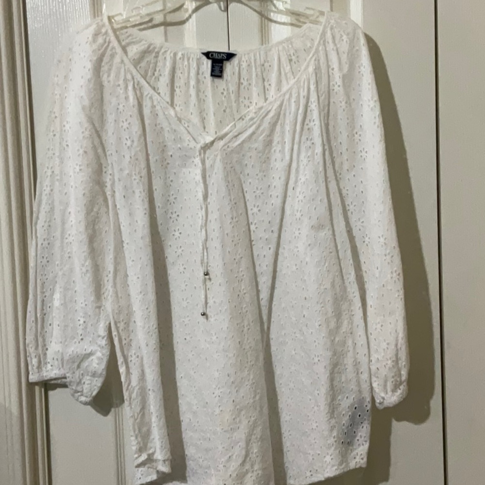 Chaps White Eyelet Top